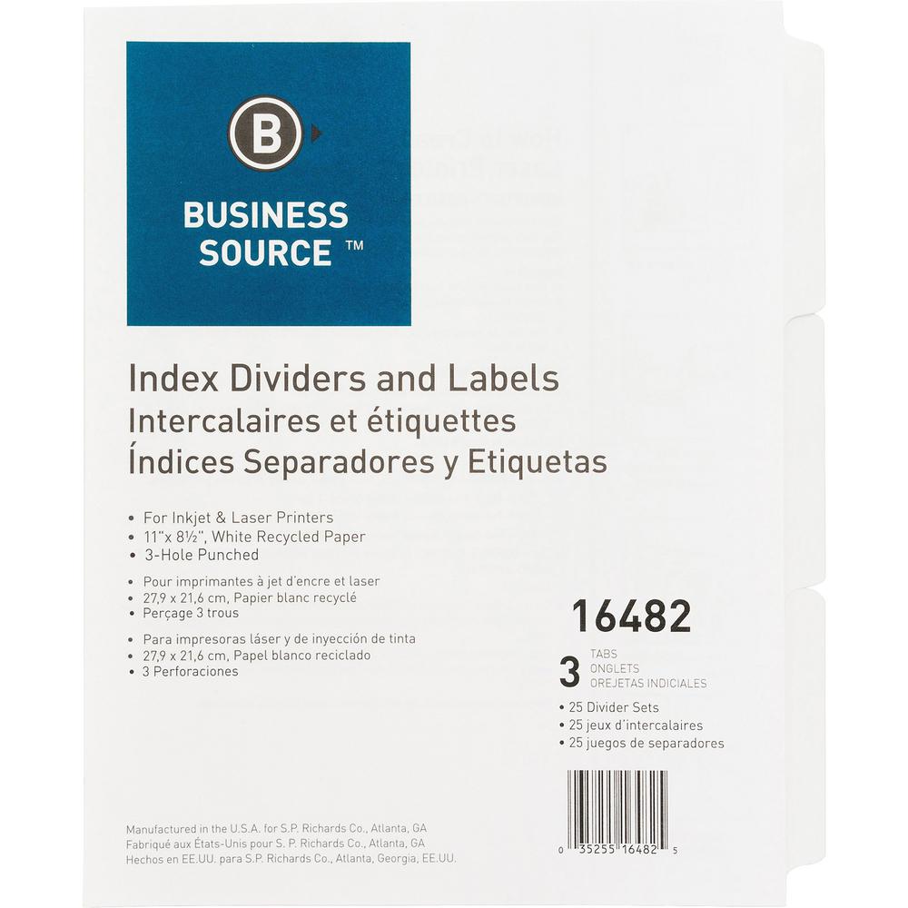 Business Source 3-Hole Punched Laser Index Tabs - 3 Tab(s) - 8.5" Divider Width x 11" Divider Length - Letter - 3 Hole Punched -