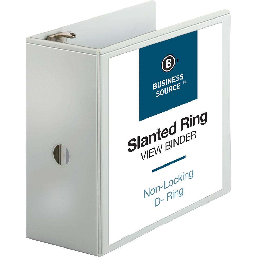 Business Source Basic D-Ring White View Binders - 5" Binder Capacity - Letter - 8 1/2" x 11" Sheet Size - D-Ring Fastener(s) - P