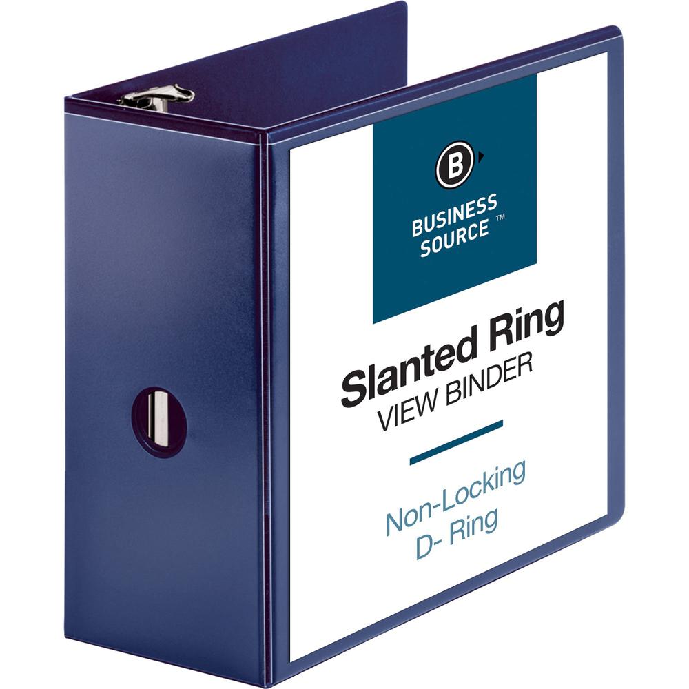 Business Source D-Ring View Binder - 5" Binder Capacity - Slant D-Ring Fastener(s) - Internal Pocket(s) - Navy - Clear Overlay