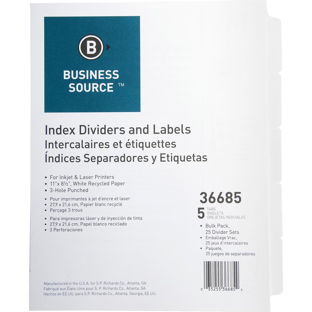 Business Source Punched Laser Index Dividers - 5 Blank Tab(s) - 8.5" Divider Width x 11" Divider Length - Letter - 3 Hole Punche