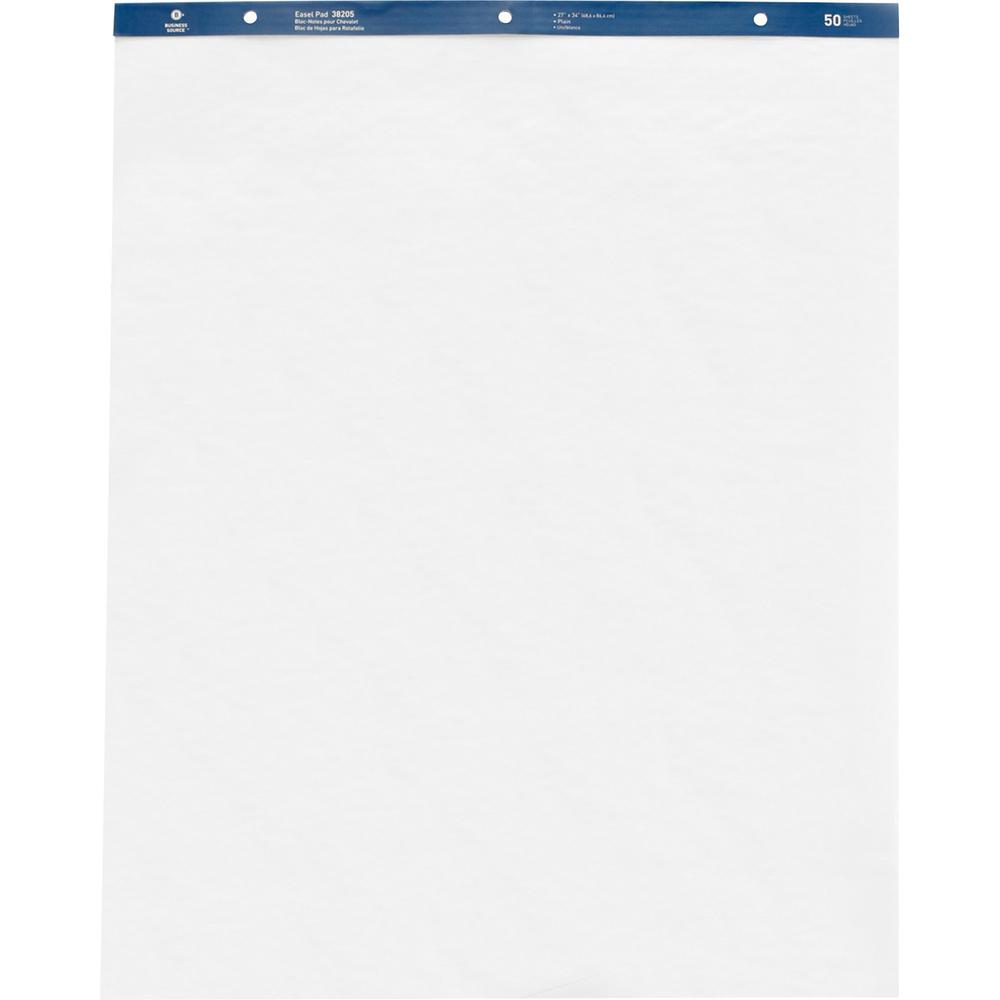 Business Source Standard Easel Pad - 50 Sheets - Plain - 15 lb Basis Weight - 27" x 34" - White Paper - Perforated - 4 / Carton