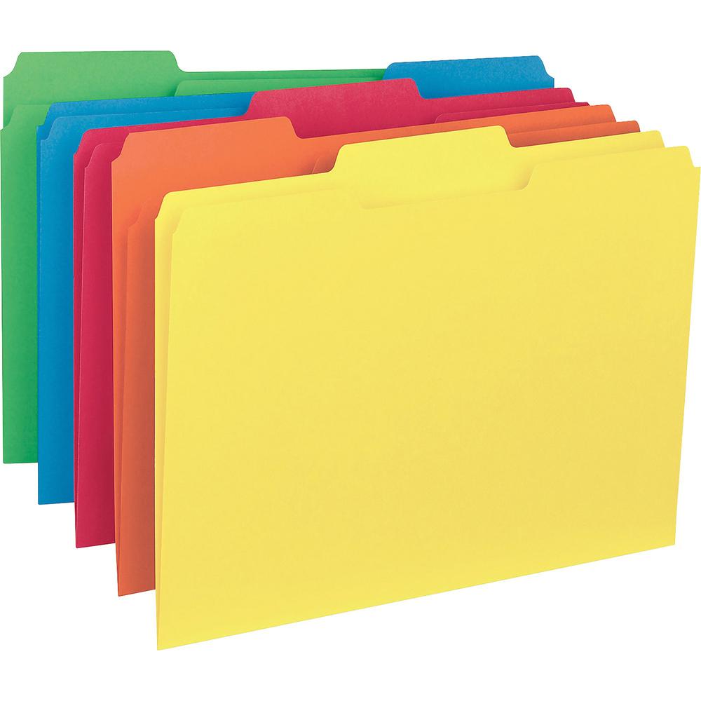 Business Source 1/3 Tab Cut Letter Recycled Top Tab File Folder - 8 1/2" x 11" - Top Tab Location - Assorted Position Tab Positi