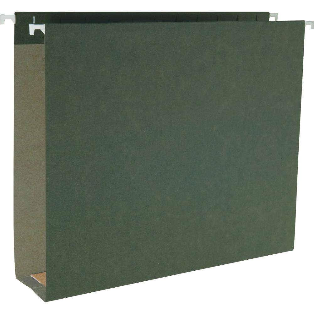 Business Source 1/5 Tab Cut Letter Recycled Hanging Folder - 8 1/2" x 11" - 2" Expansion - Standard Green - 10% Recycled - 25 / 