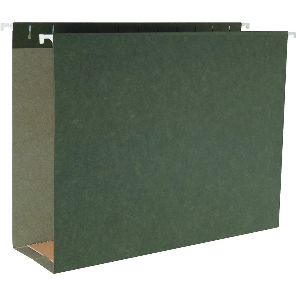 Business Source 1/5 Tab Cut Legal Recycled Hanging Folder - 8 1/2" x 14" - 3" Expansion - Standard Green - 10% Recycled - 25 / B