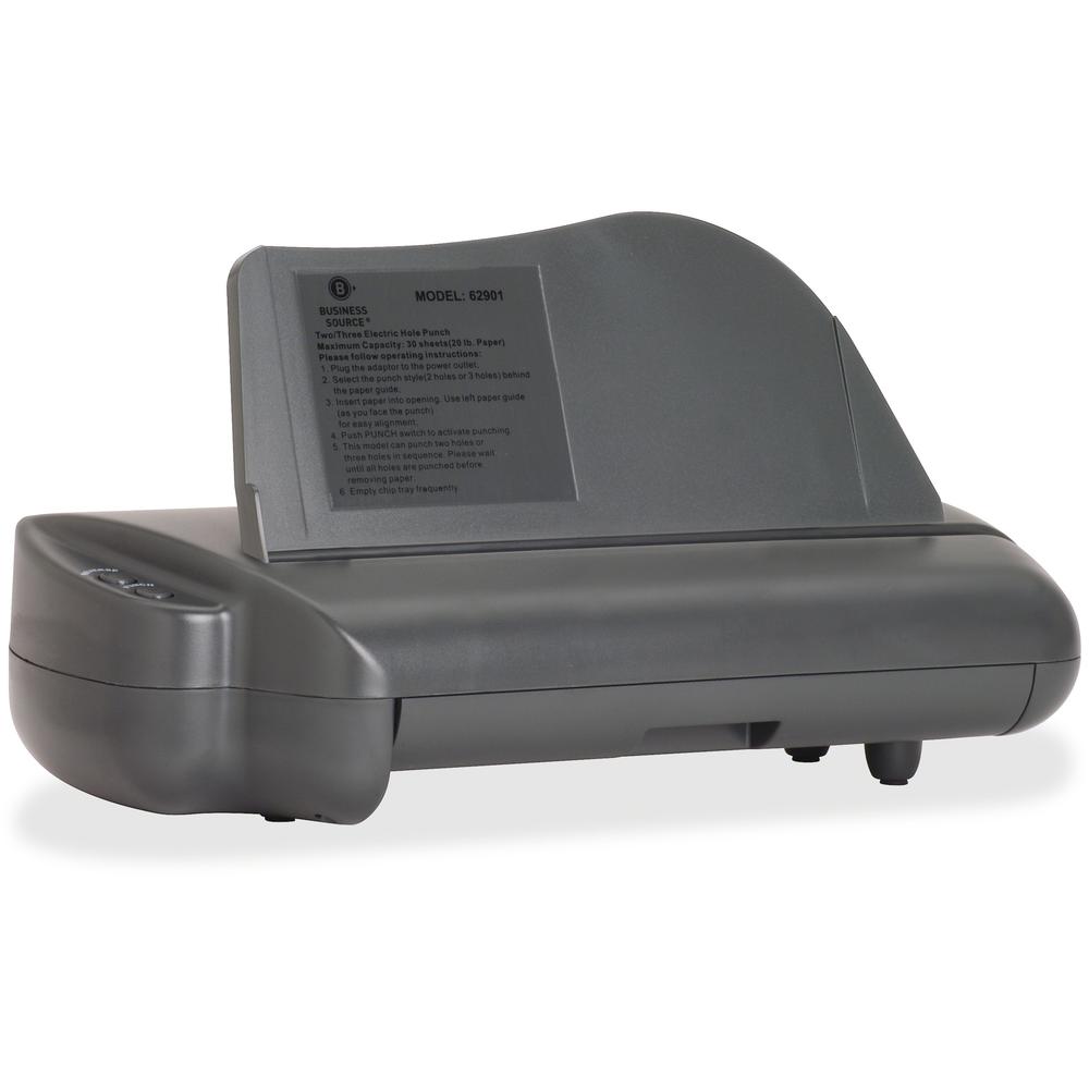 Business Source Electric Adjustable 3-hole Punch - 3 Punch Head(s) - 30 Sheet of 20lb Paper - 1/4" Punch Size - 17.8" x 5.3" x 8