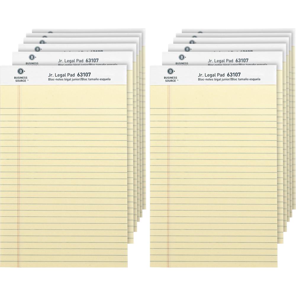 Business Source Writing Pads - 50 Sheets - 0.28" Ruled - 16 lb Basis Weight - Jr.Legal - 8" x 5" - Canary Paper - Micro Perforat