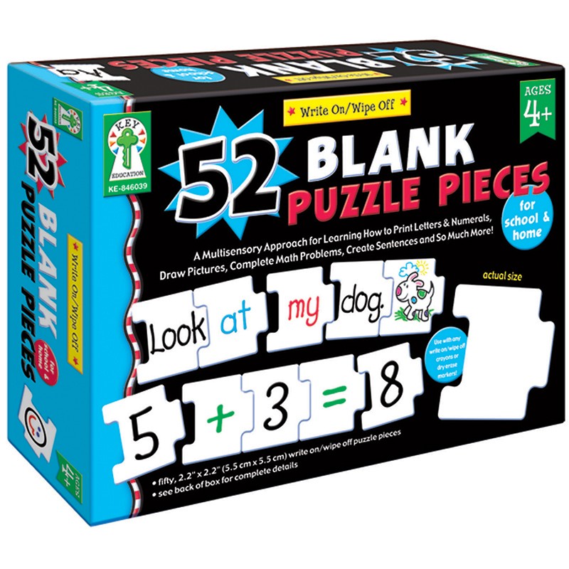 Write-On/Wipe-Off: 52 Blank Puzzle Pieces Manipulatives, Early Childhood, Grade PK-2