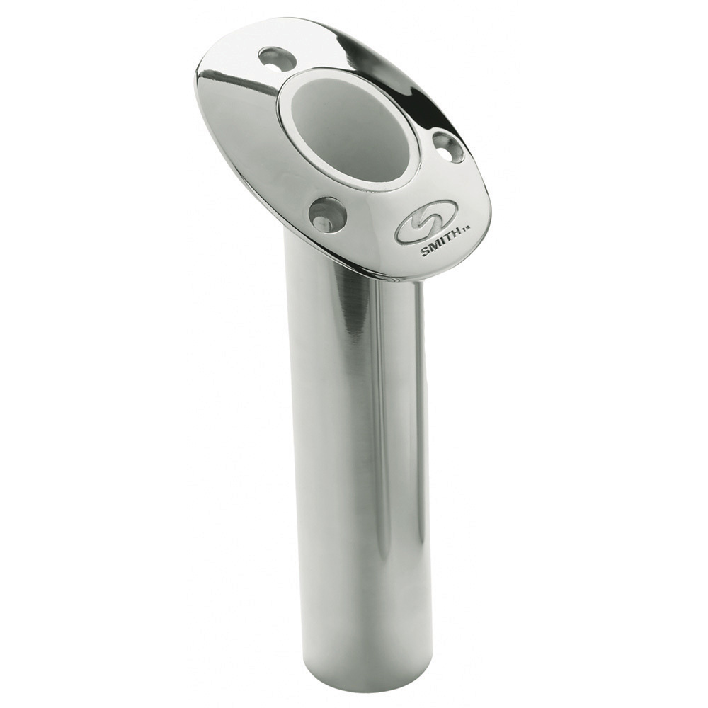 C.E. Smith Flush Mount Rod Holder - 30 Degree & 9" Depth - Stainless Steel - Cast Bottom - White Vinyl Liner