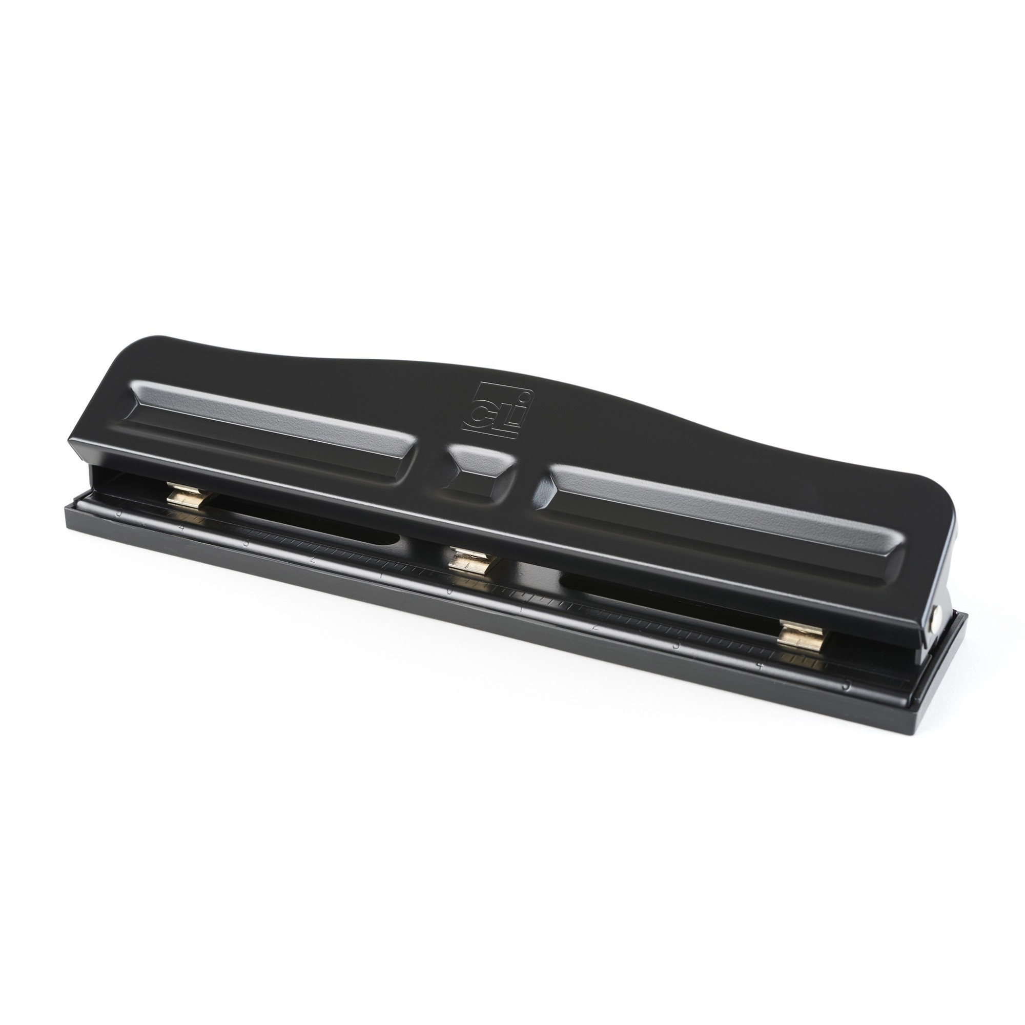 3-Hole Paper Punch, Adjustable Holes, 12 Sheet Capacity, Black