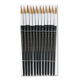 Water Color Paint Brushes with Round Pointed Tip, # 12, 1.06 Inch, Camel Hair, Black Handle, Pack of 12