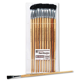 Flat Tip Easel Paint Brushes with Long Handle, 1/2", Natural Handles & Black Bristles, Pack of 12