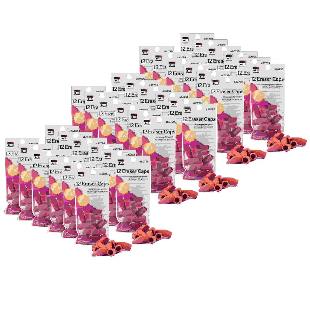 Pencil Eraser Caps, Pink, 12 Per Pack, 36 Packs