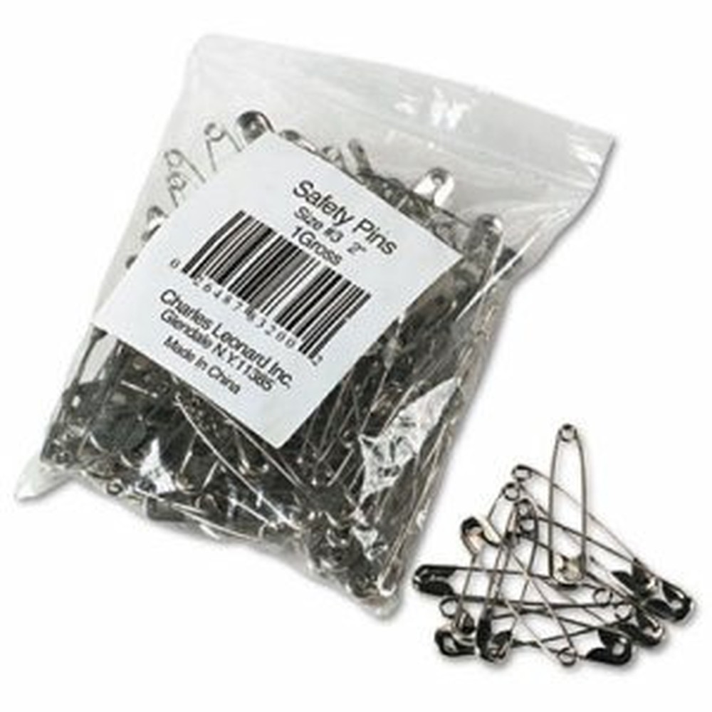 Nickel-Plated Steel Safety Pins, 2", 144 Per Pack