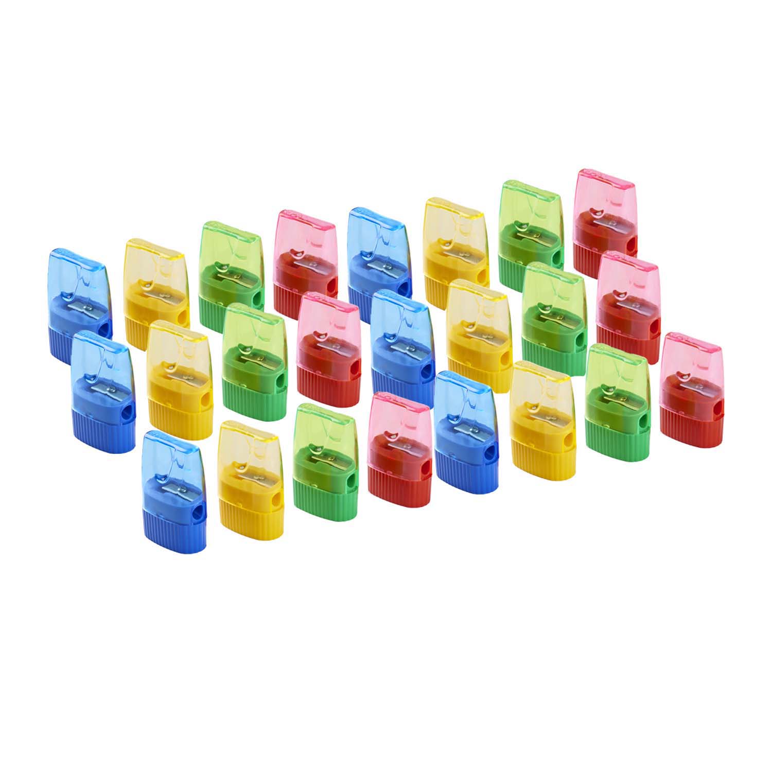 Pencil Sharpener with Cone Shaped Shaving Receptacle, Assorted Colors, 24 Per Pack