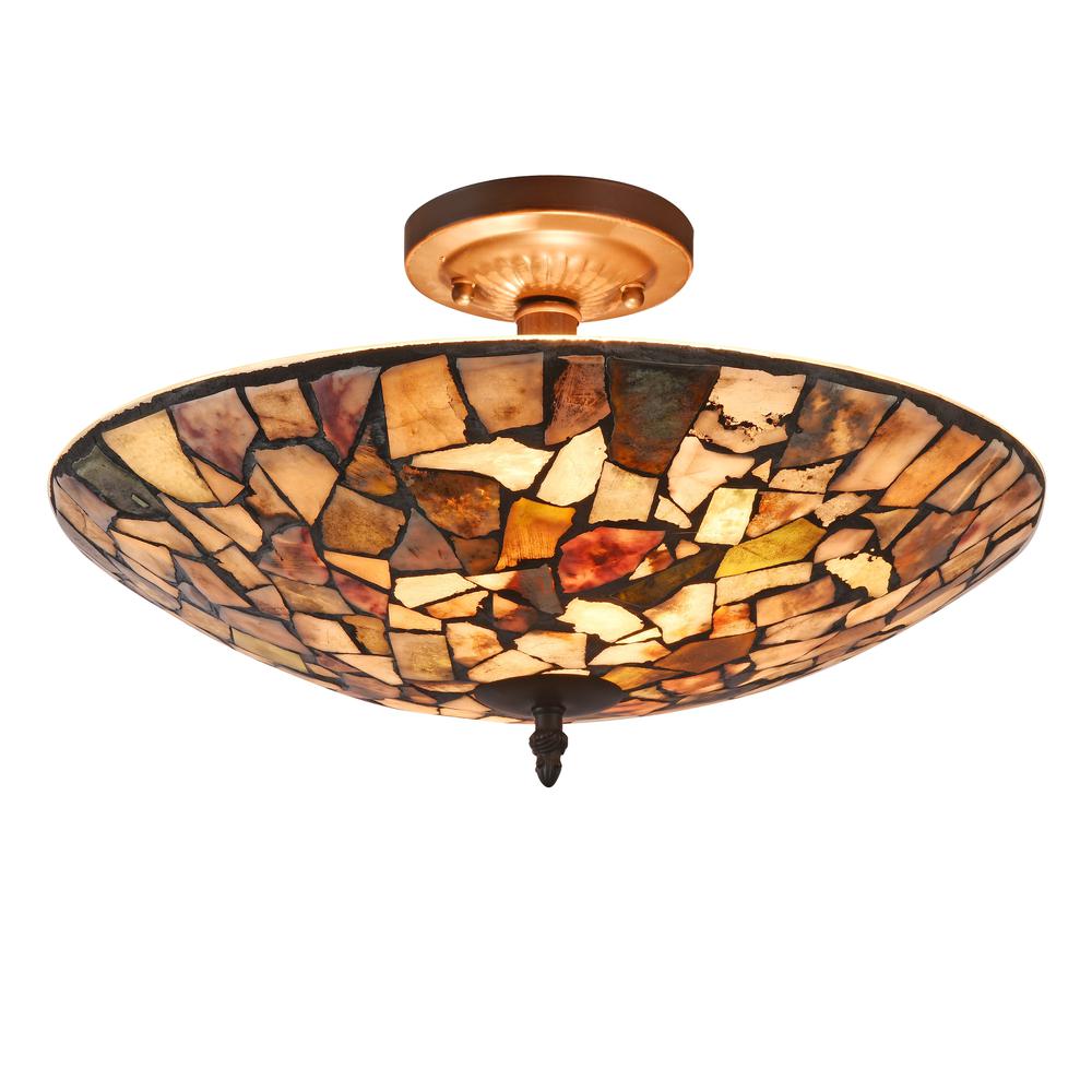 SANDY Mosaic 2 Light Semi-flush Ceiling Fixture 16" Shade