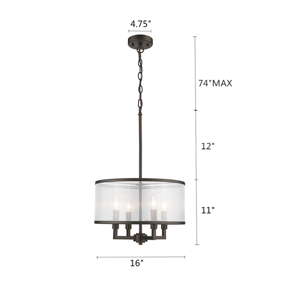 VALENTINA Transitional 4 Light  Rubbed Bronze Ceiling Pendant 16" Wide