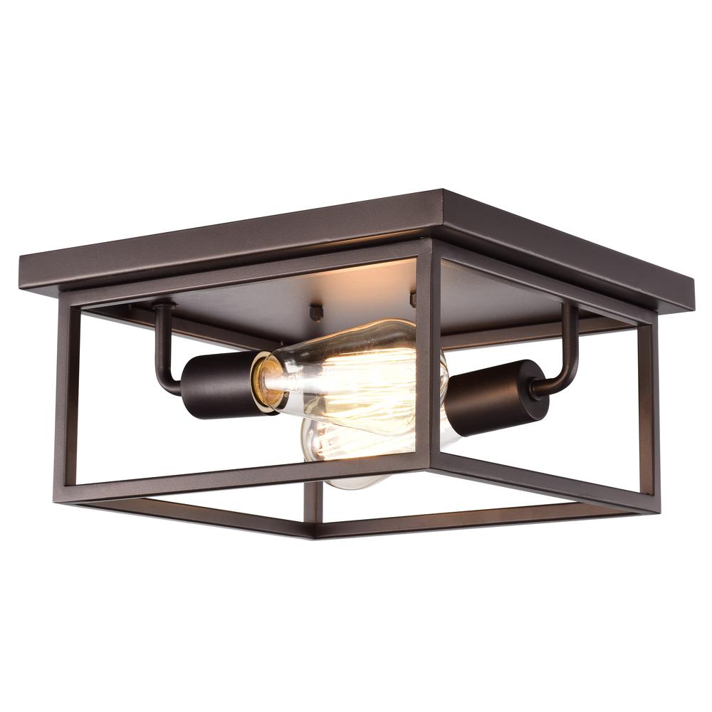 CHLOE Lighting IRONCLAD Industrial 2 Light Oil Rubbed Bronze Ceiling Flush Fixture 11" Wide