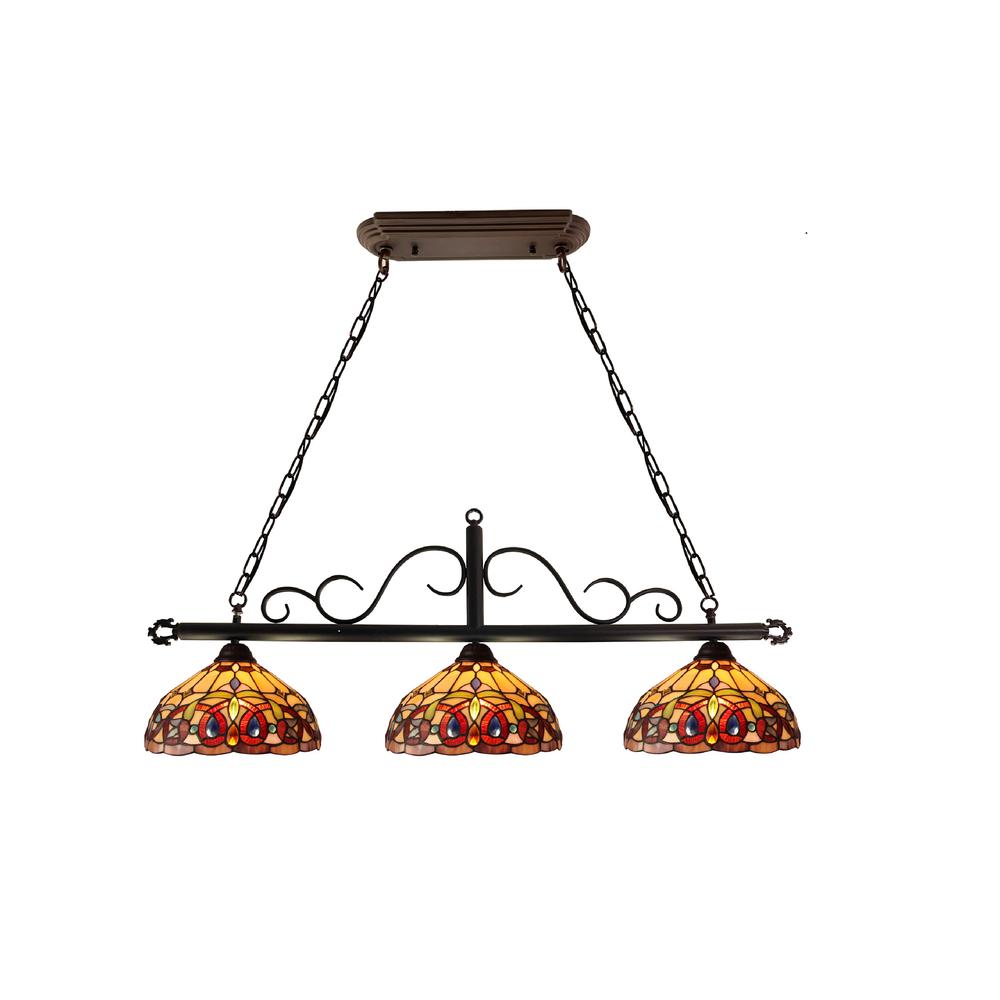 CHLOE Lighting SERENITY Victorian Tiffany-Style Dark Bronze 3 Light Island Pendant, 45" Wide