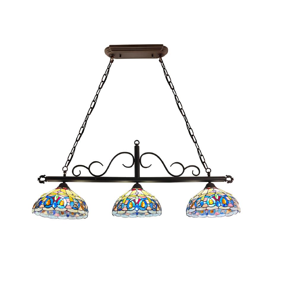 CHLOE Lighting SERENITY Victorian Tiffany-Style Dark Bronze 3 Light Island Pendant 45" Wide