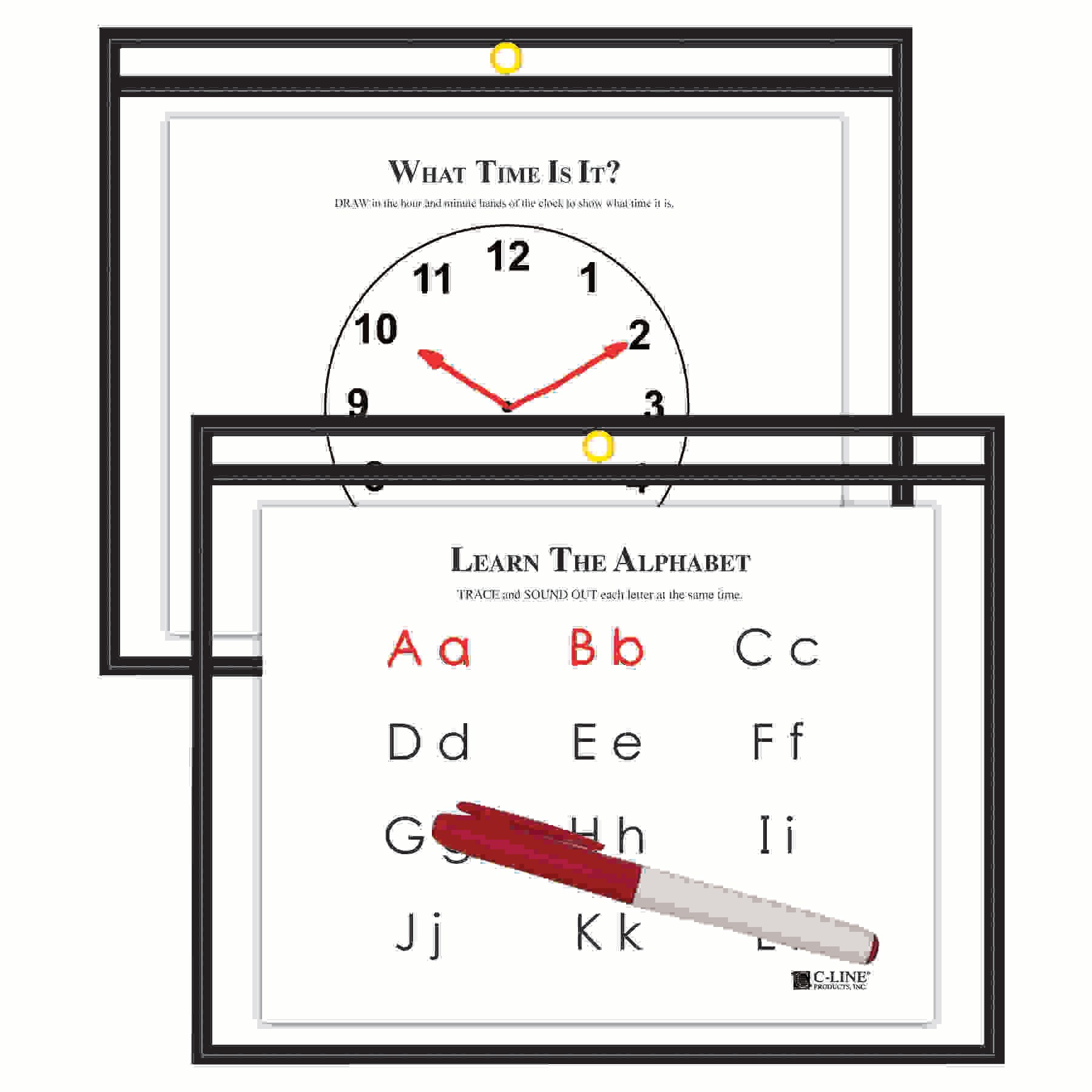 Reusable Dry Erase Pockets, 9" x 12", Black