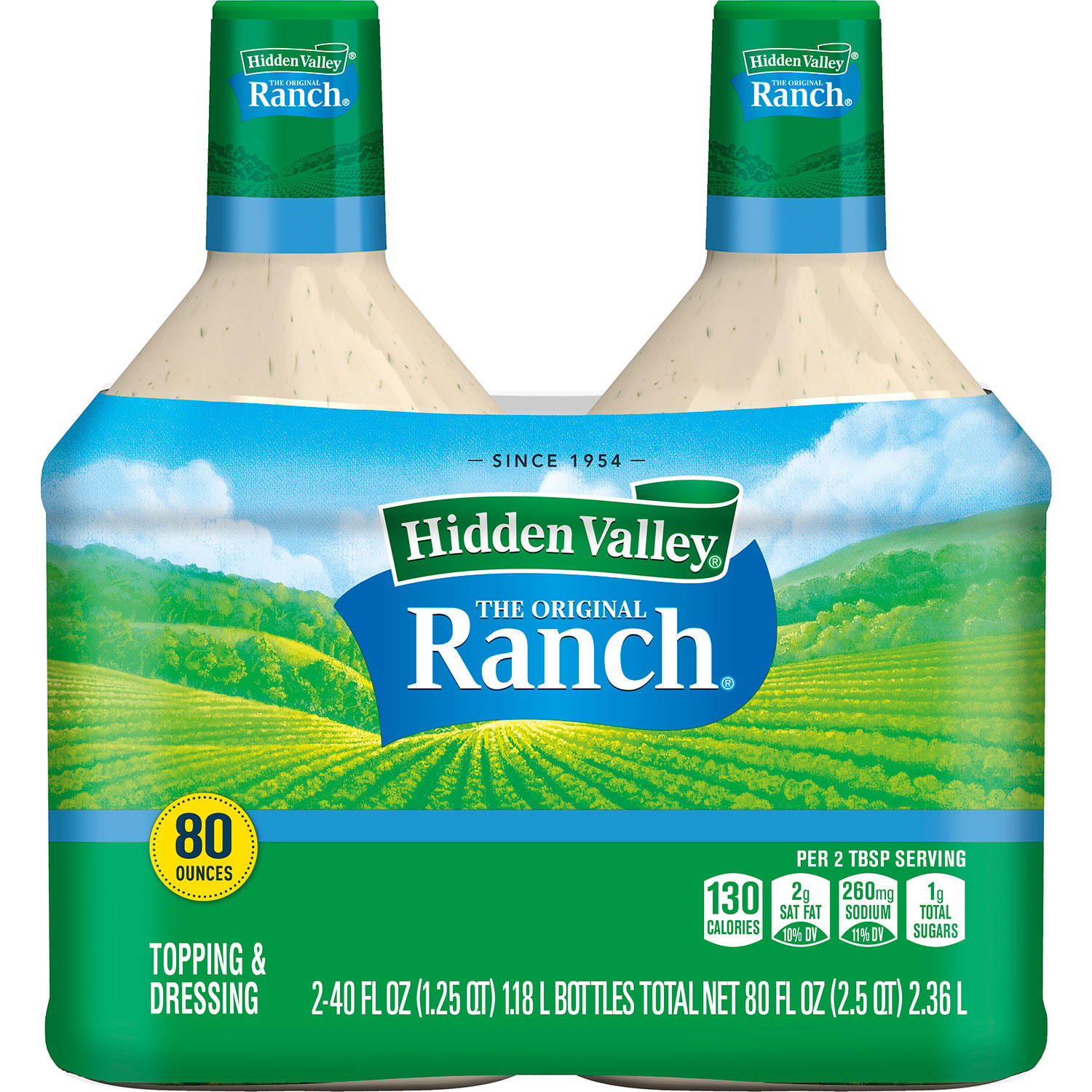 Original Ranch Dressing, 40 oz Bottle, 2 Bottles/Pack, 