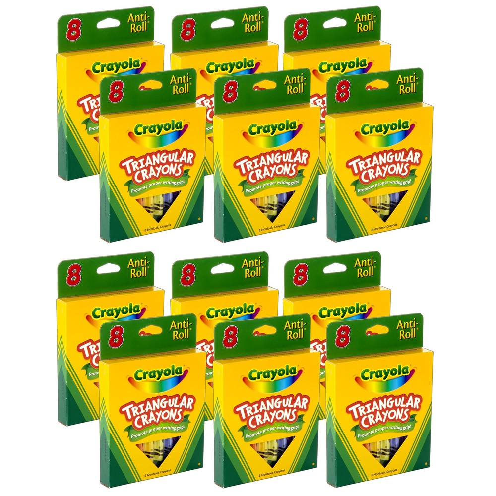 Triangular Anti-Roll Crayons, 8 Per Box, 12 Boxes