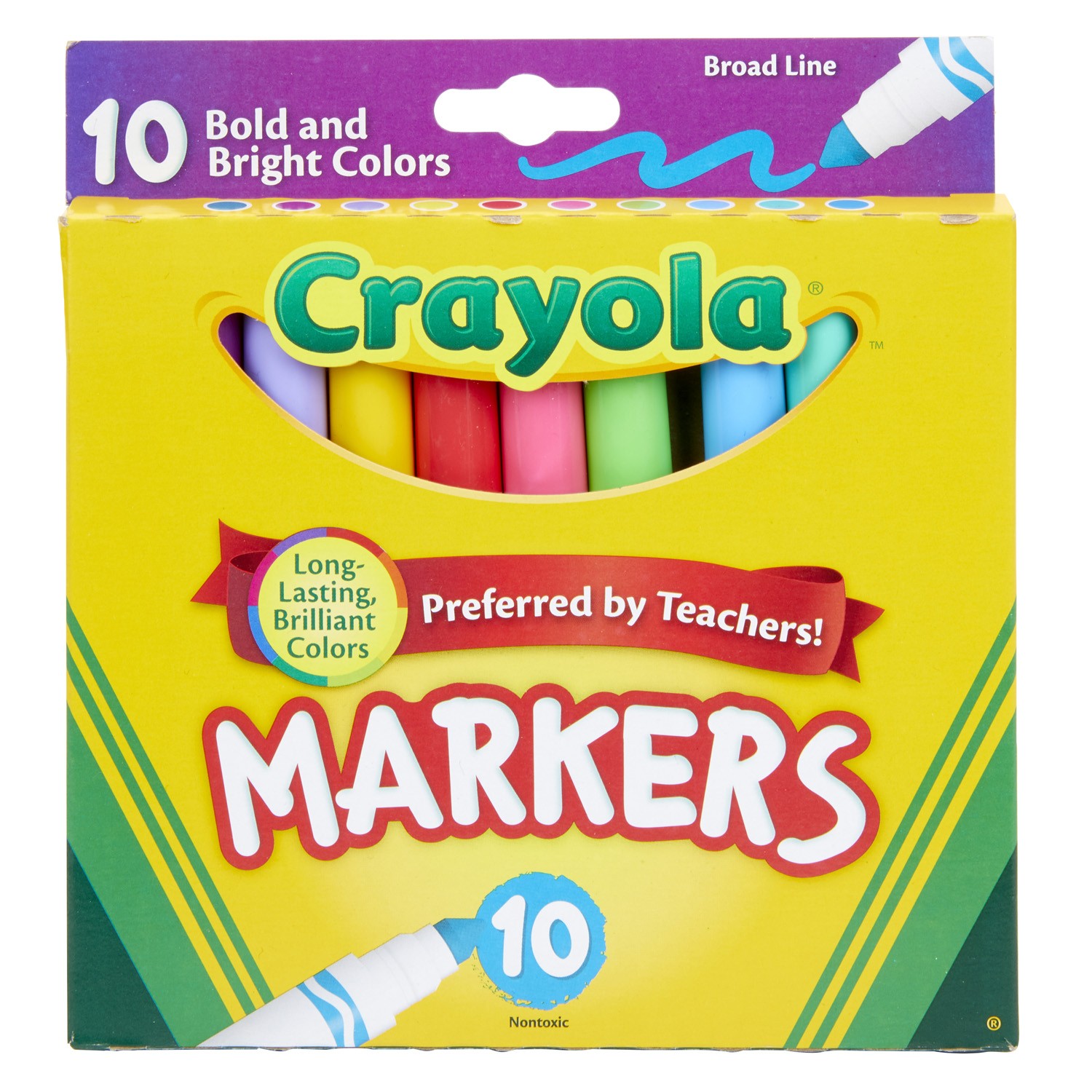 Broad Line Markers, Bold & Bright Colors, Pack of 10