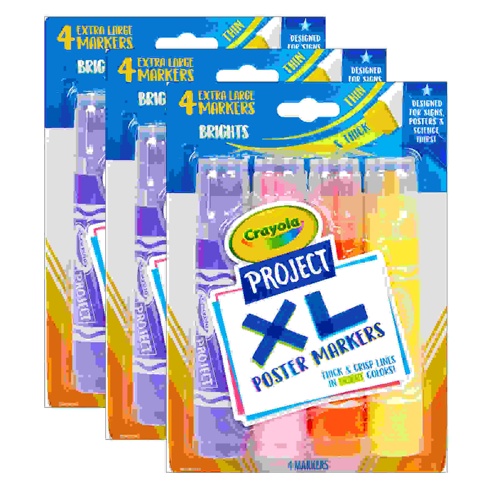 Project XL Poster Markers, Bold & Bright, 4 Per Pack, 3 Packs