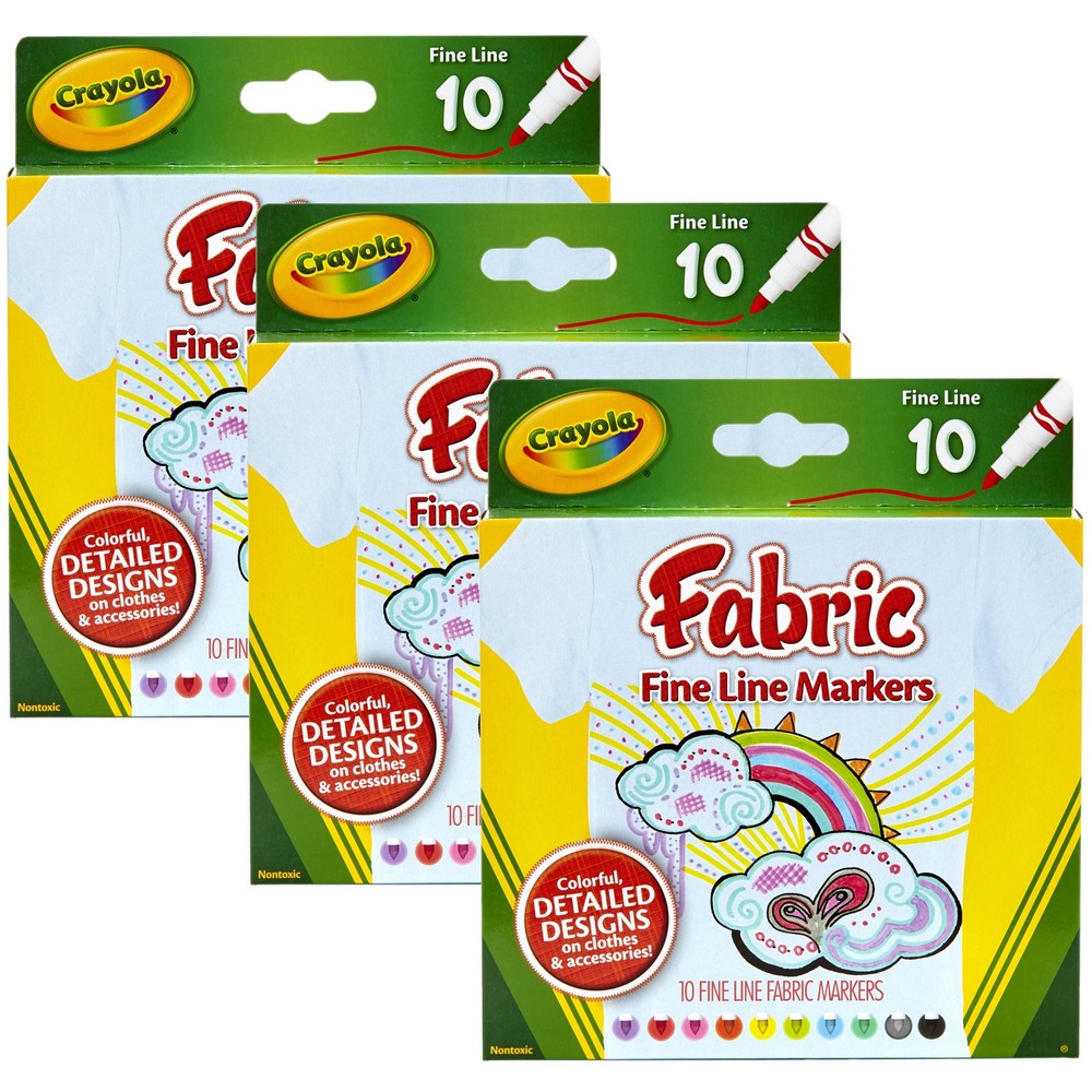 Fabric Markers, Fine Line, 10 Per Box, 3 Boxes