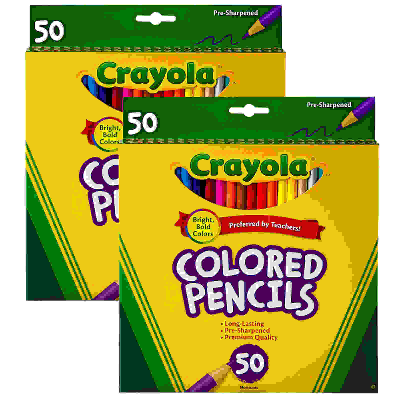 Colored Pencils, Full Length, Assorted Colors, 50 Per box, 2 Boxes