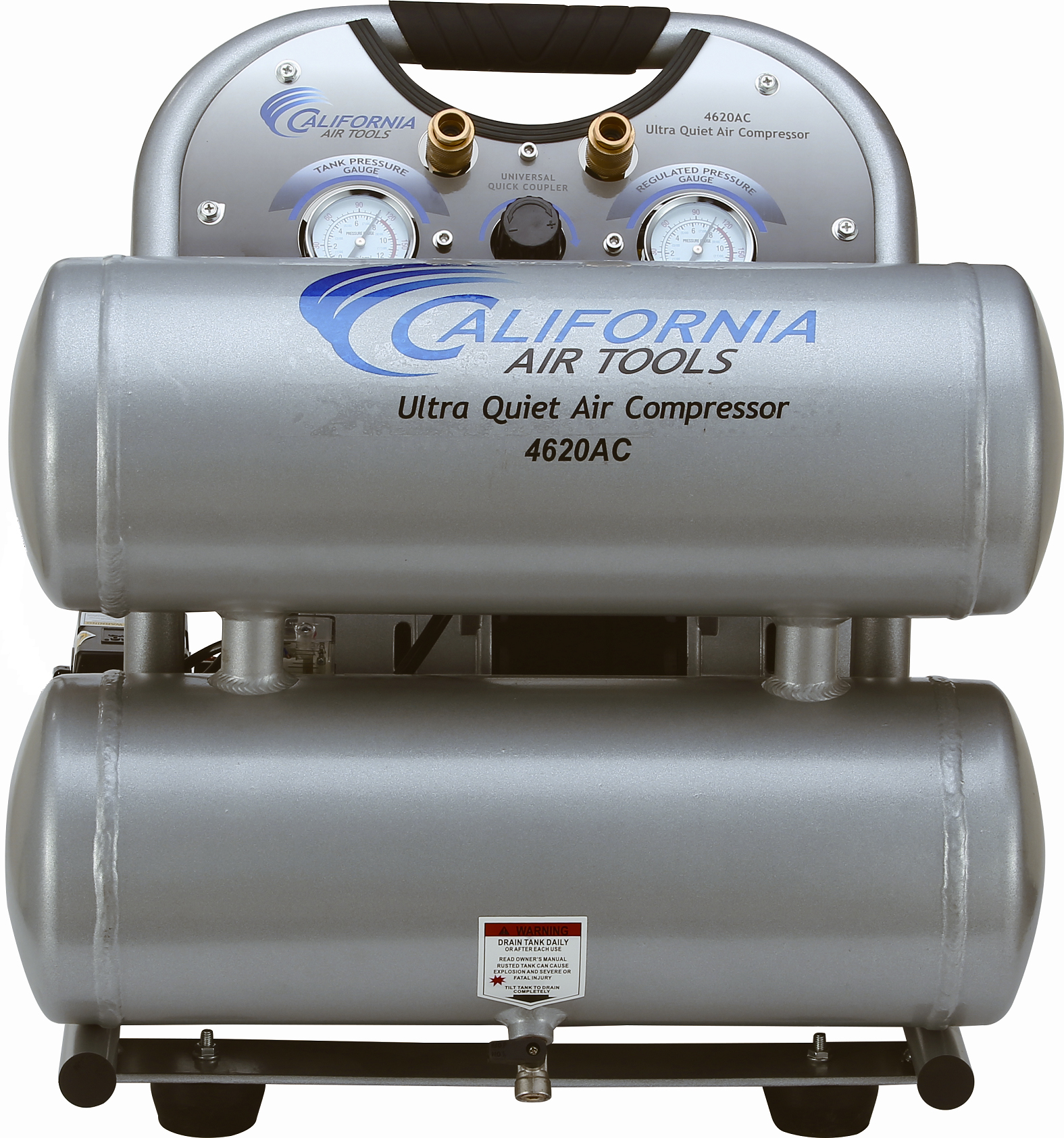 California Air Tools 4620AC Ultra Quiet & Oil-Free 2.0 Hp, 4.0 Gal. Aluminum Twin Tank Electric Portable Air Compressor