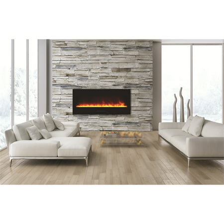 Smart 100" Clean face Electric Built-in with log and glass, black steel surround