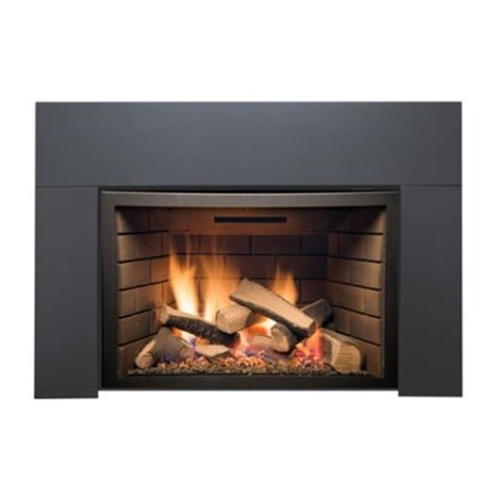 30" Liquid propane Deluxe Direct vent insert w/ Black porcelain panels, black reflective glass & 9 pce rock set