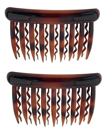 French Side Hair Combs in Wavy and Straight Tortoise Shell Combs - Tortoise Black Caravan Card