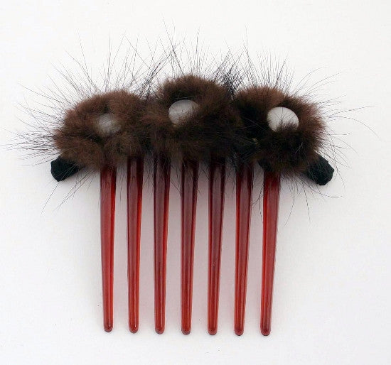 French Twist Hair Comb with Fur & 3 Large Stones - No Black Caravan Card