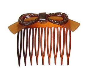 Handmade Side Hair Comb with Rhinestone Bow - Gift Wrap Cream Caravan Card