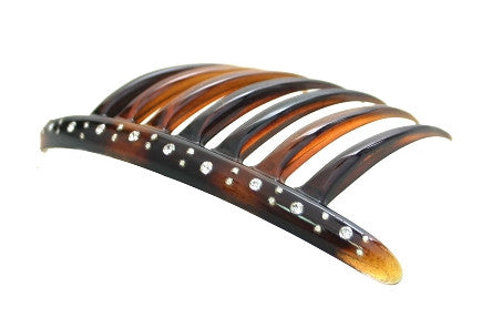 Large French Twist Hair Comb w/ Rhinestones (in Tortoise Shell) - Gift Wrap White Caravan Card