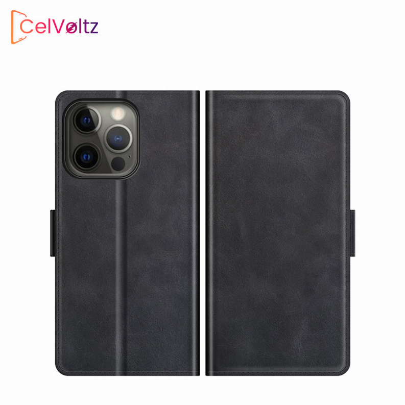 Celvoltz Wallet Case Pu Leather Premium Quality - iPhone 12 Pro Max Black