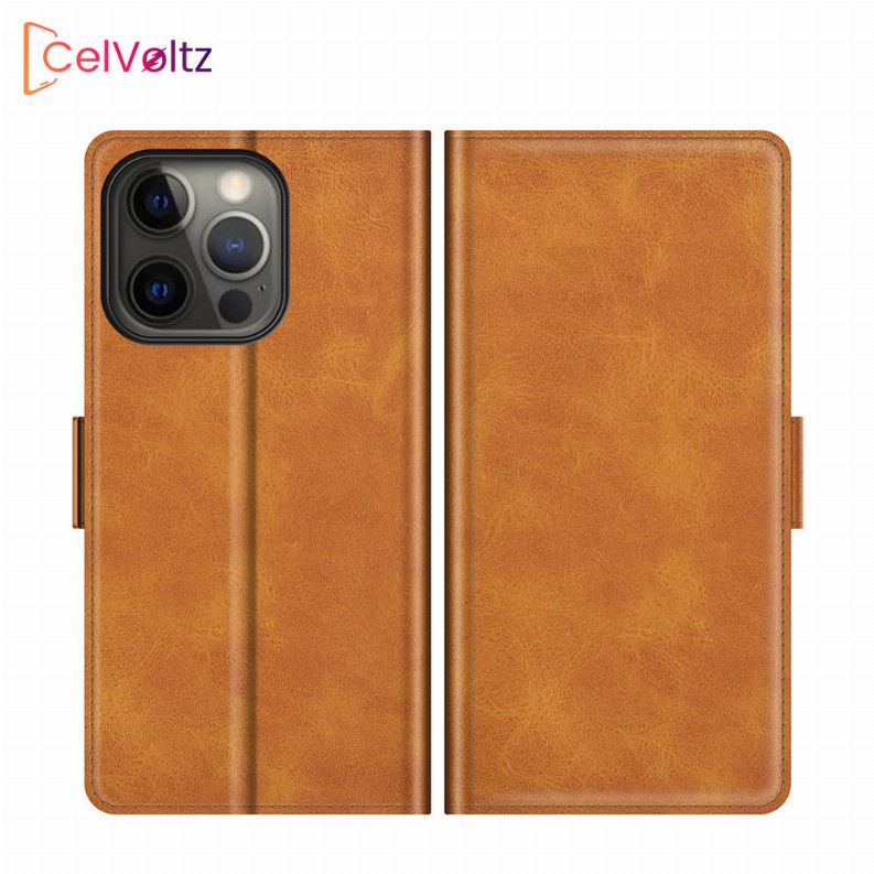 Celvoltz Wallet Case Pu Leather Premium Quality - iPhone 13 Pro Brown