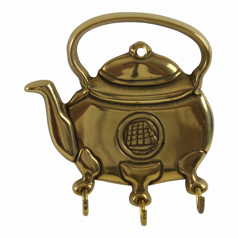 3 Hook English Brass Teapot Key Rack