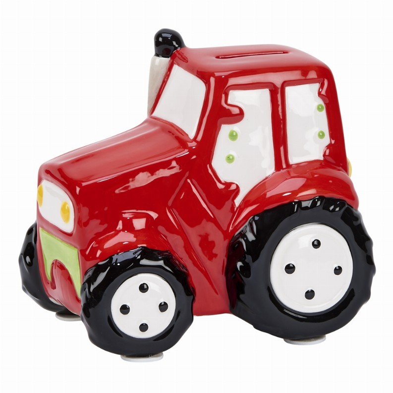 Red Ceramic Tractor Bank 5 3/4" X 5 3/4"