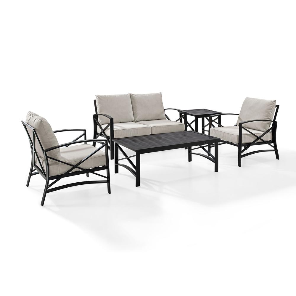 Kaplan 5Pc Outdoor Metal Conversation Set Oatmeal/Oil Rubbed Bronze - Loveseat, Coffee Table, Side Table, & 2 Armchairs