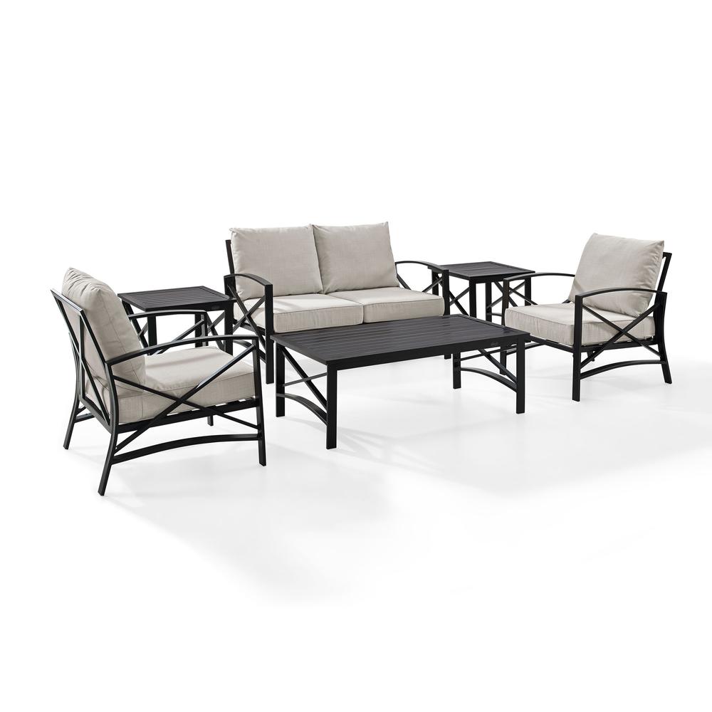 Kaplan 6Pc Outdoor Metal Conversation Set Oatmeal/Oil Rubbed Bronze - Loveseat, Coffee Table, 2 Armchairs, & 2 Side Tables