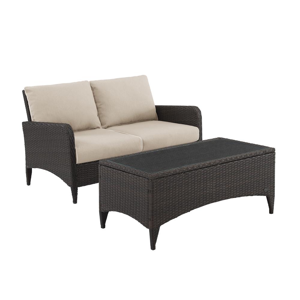 Kiawah 2Pc Outdoor Wicker Conversation Set Sand/Brown - Loveseat & Coffee Table