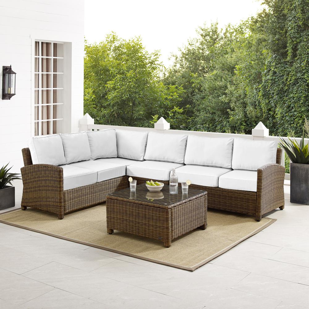 Bradenton 5Pc Outdoor Sectional Set - Sunbrella White/Weathered Brown