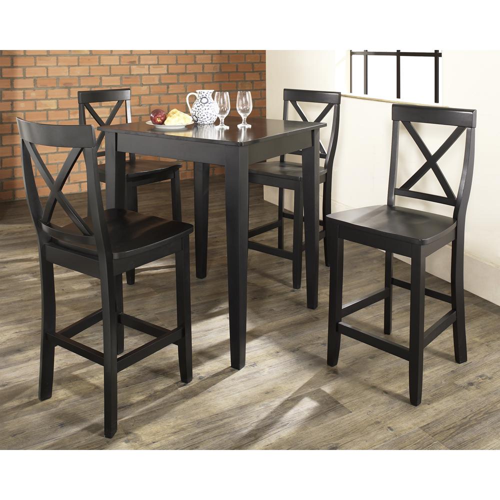 5Pc Pub Dining Set W/X-Back Stools Black - Pub Table & 4 Counter Stools