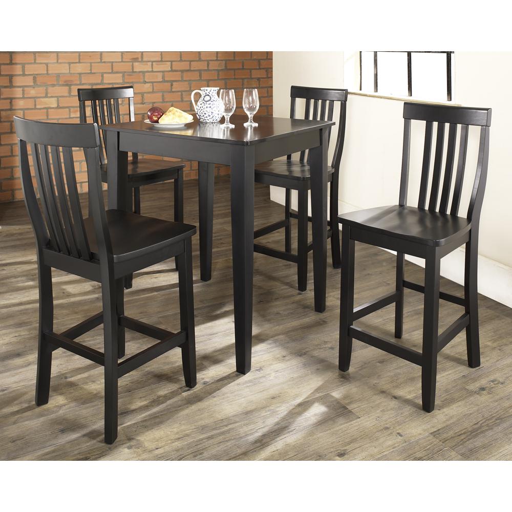 5Pc Pub Dining Set W/School House Stools Black - Pub Table & 4 Counter Stools