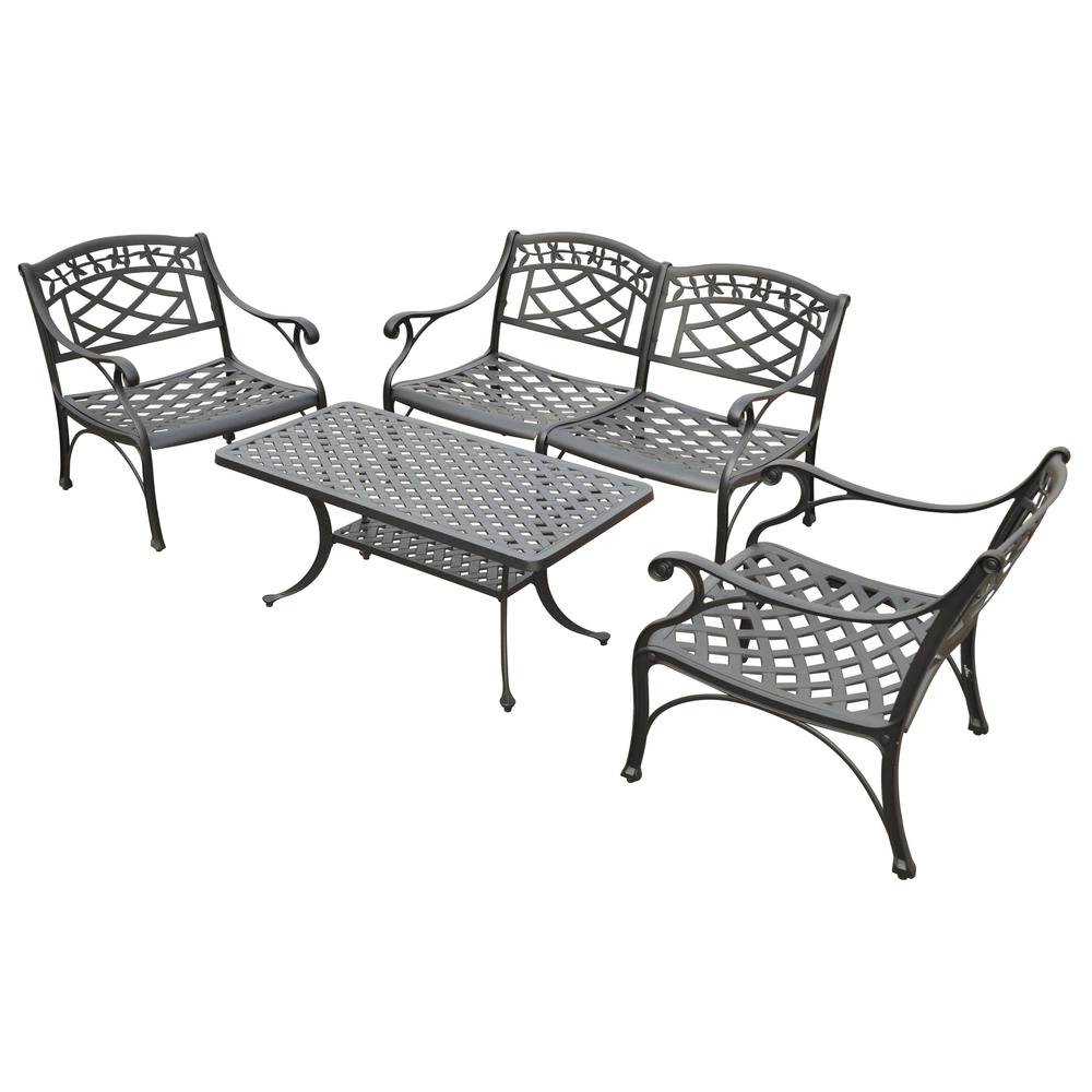 Sedona 4Pc Outdoor Conversation Set Black - Loveseat, Coffee Table, & 2 Club Chairs