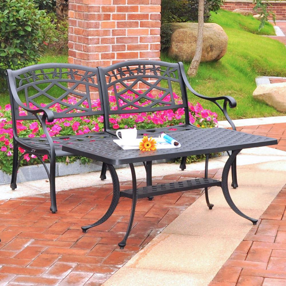 Sedona 2Pc Outdoor Conversation Set Black - Loveseat & Coffee Table