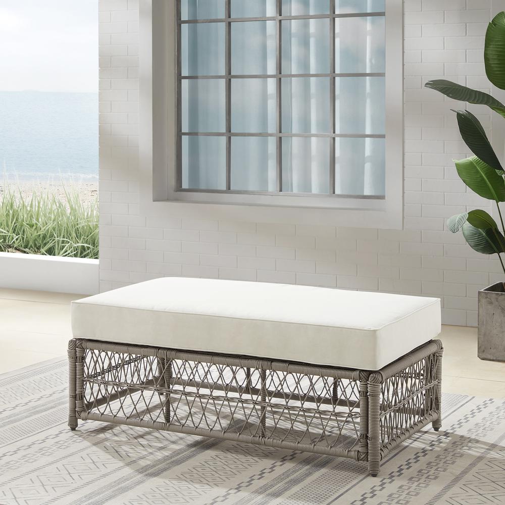 Thatcher Outdoor Wicker Coffee Table Ottoman Creme/Driftwood